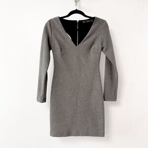 Zara Cut Out Back Long Sleeve Plunge‎ Neck Line Bodycon Mini Dress Gray Small